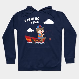 Vector cartoon illustration of cute bear fishing on sailboat with cartoon style. Hoodie